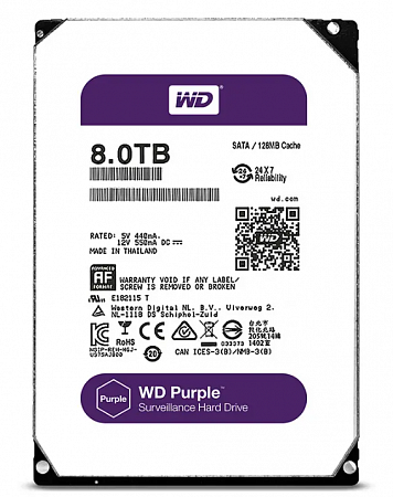 HDD SATA-III WD Purple, WD80PUZX, 8ТБ, 3.5&quot;, 5400об/мин, 128Мб Жесткий диск