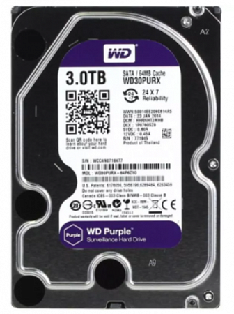 WD30PURZ, Жесткий диск HDD SATA-III WD Purple, 3ТБ, 3.5&quot;, 6GB/S, 5400об/мин, 64МБ