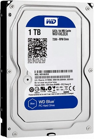 Жесткий диск HDD SATA-III WD Caviar Blue, WD10EZEX, 1ТБ, 3.5&quot;, 7200об/мин, 64Мб